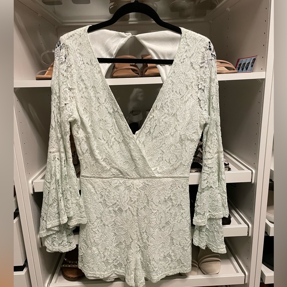 Lulus white bell sleeve bridal romper - Size Medium